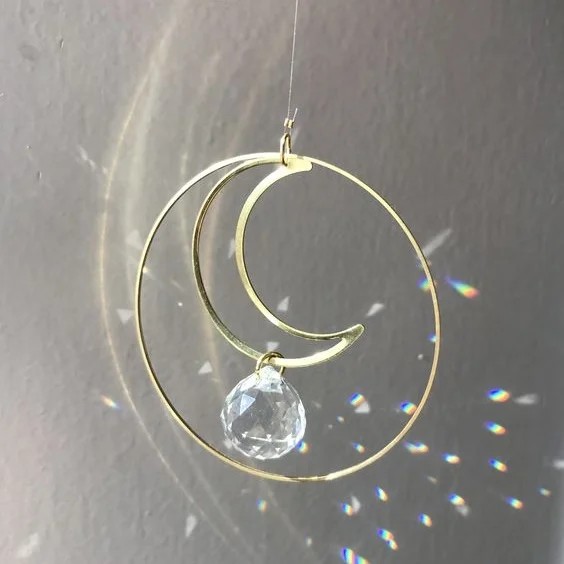 NENSCH026 Handmade Lead Free Eco Brass Crescent Moon Sun Catcher Wall Hanging Custom India Luxury Living Bedroom