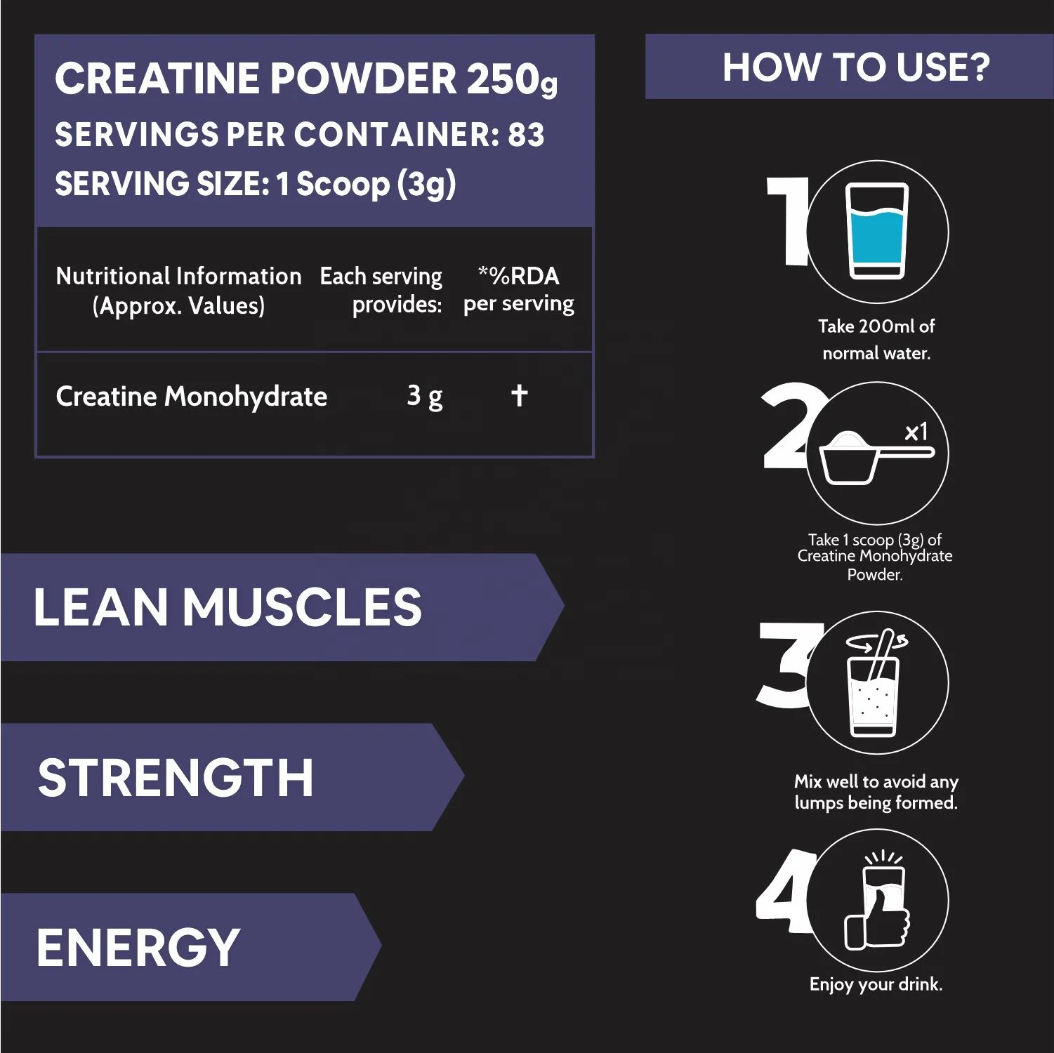 Nutritional Creatine Monohydrate Powder | Creatine Supplement for Lean Muscle Volumization, Strength & Energy