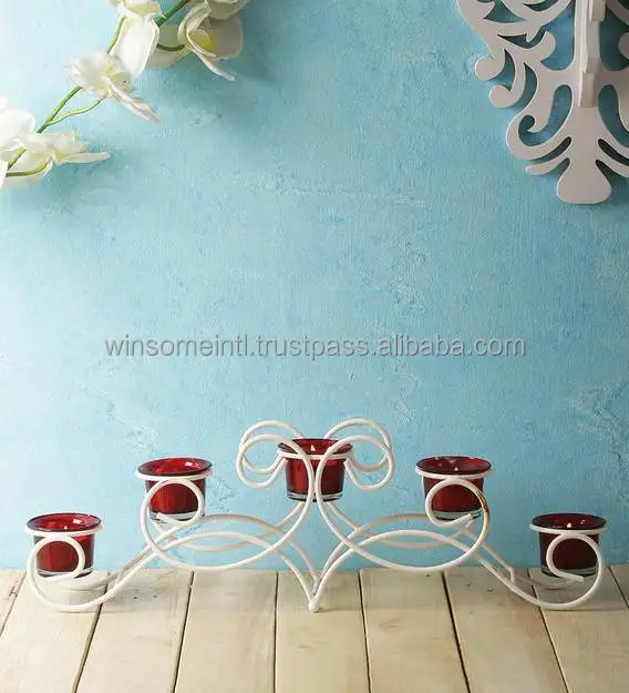 Decorative Metal Wire Tea light stand For Home Decoration White Color 5 Candle holder For Festivals and Temples Decoration