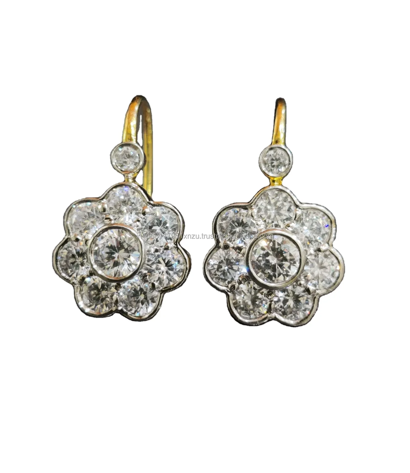 Buy Stylish Designed 2.2CT Antique Floral Flower Diamond Cluster Wedding Dangle Earrings 14K Yellow Gold