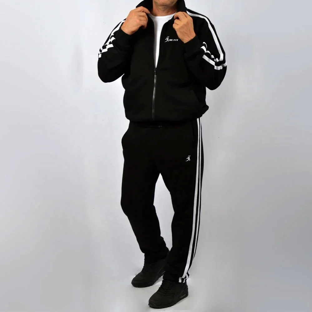 Made of High Quality Style Tracksuit Men Jogger Tracksuit Back Tracksuit with White Stripes