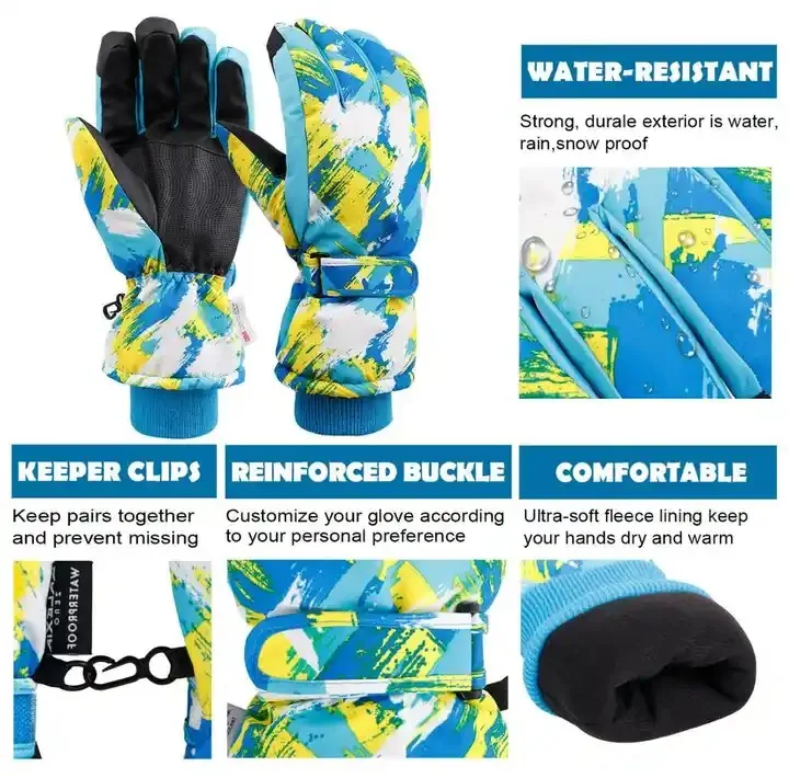 Canadian Fashion Children Ski Gloves Winter Outdoor Snow Ridding Hiking Printing Kids Ski Gloves
