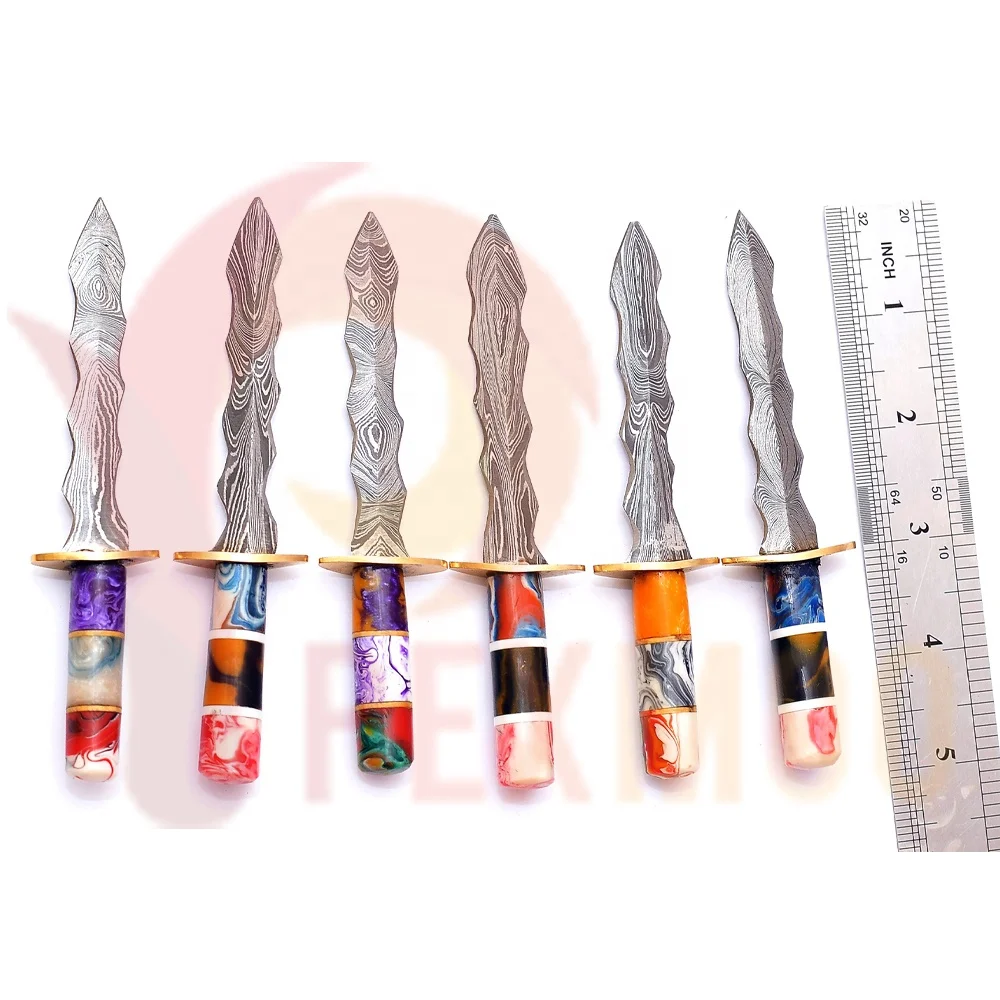 Custom Handmade High Quality Damascus Steel Hand Forged Miniatures Mini kitchen Knife With Leather Sheath Offer Free Sample.