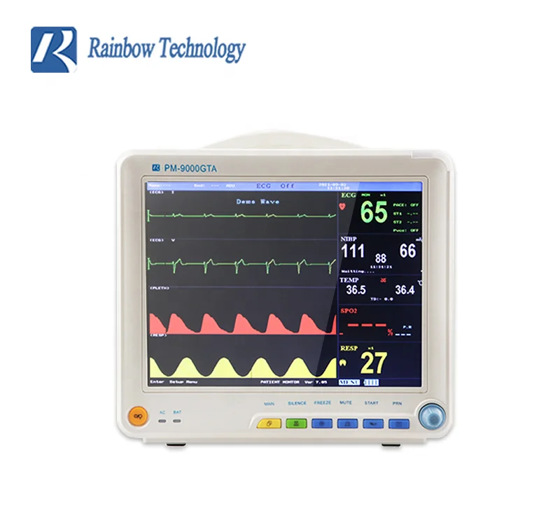 Rainbow medical multi-parameter patient monitor with trolley 6-para vital signs monitoring system