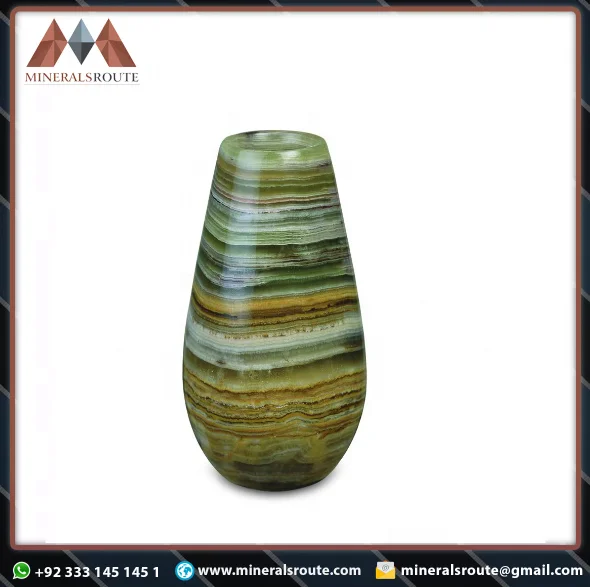 High Quality Handmade Dark Green Onyx Flower Vase ISO 9001 Certified Marble Crafted Decorative Handicraft Flower Pot Stone Vase