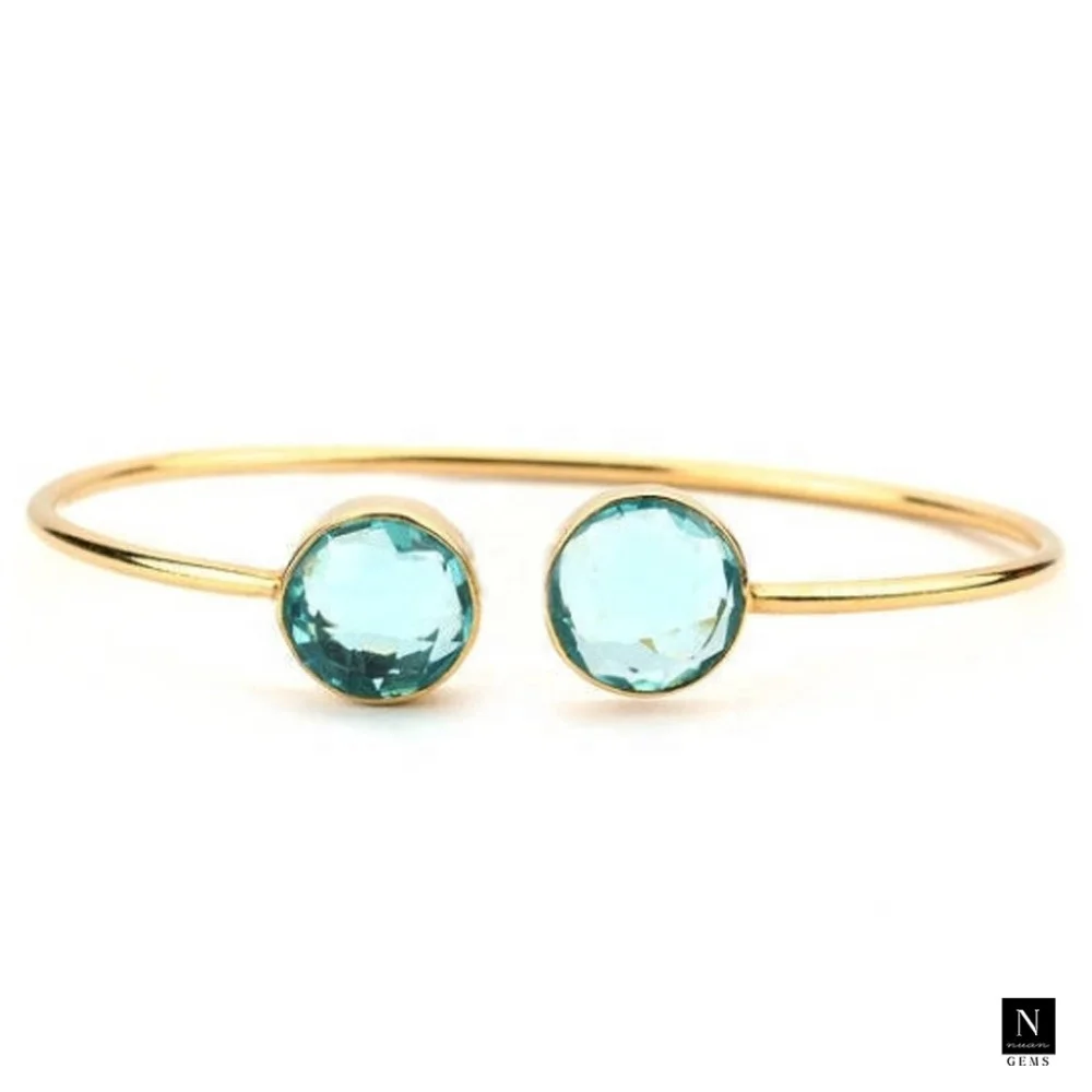 24k Gold Plated Round Peridot Gemstone Adjustable 12 MM Cuff Bangle