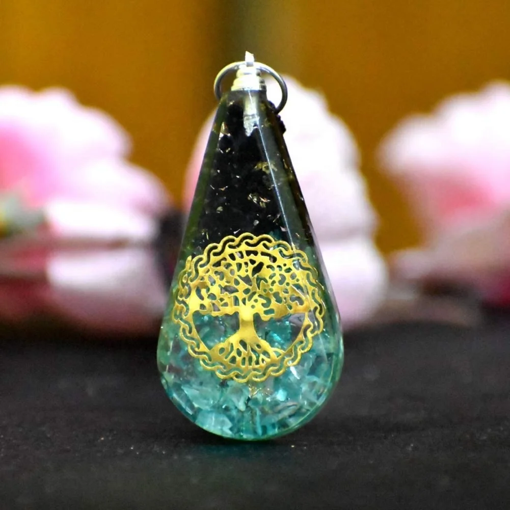 Подвеска из черного турмалина оргона защита эмф: синий оникс аквамарин оргонит подвеска цветок дерева ожерелье эмф