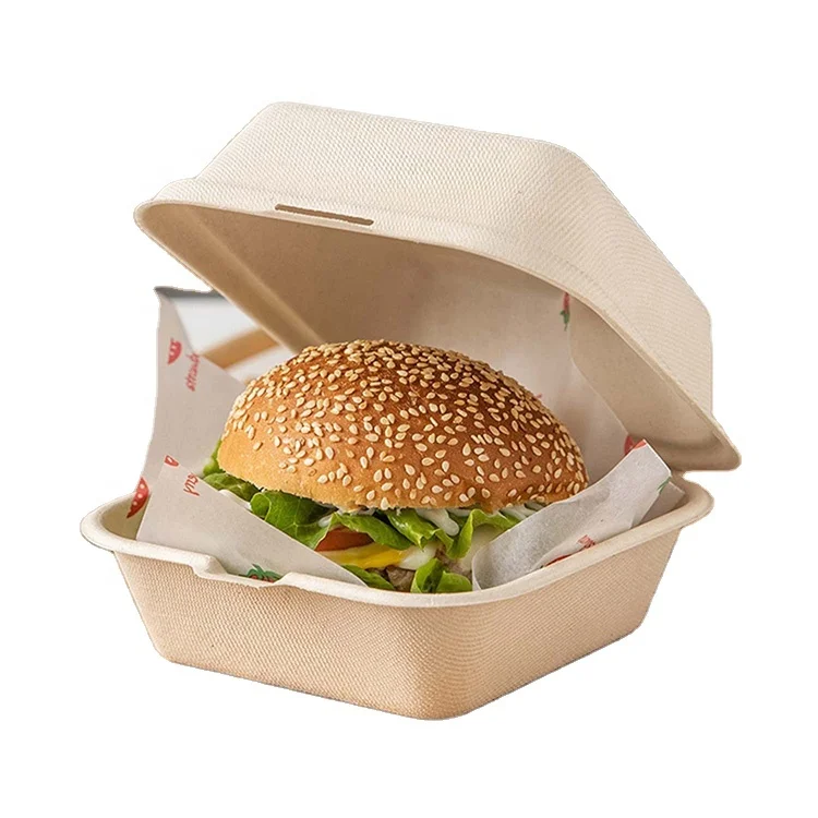Factory wholesale biodegradable sugarcane bagasse food hamburger container