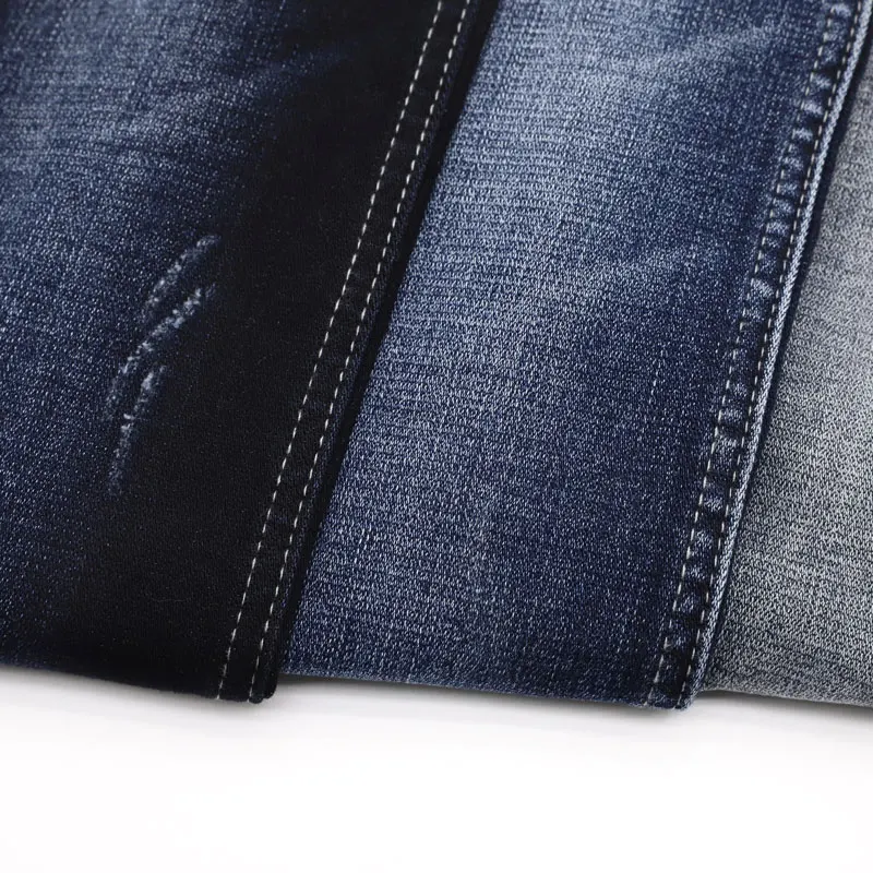 12.5oz BLUE black denim with corduroy back side  stretch jeans ladies fabric denim for winter
