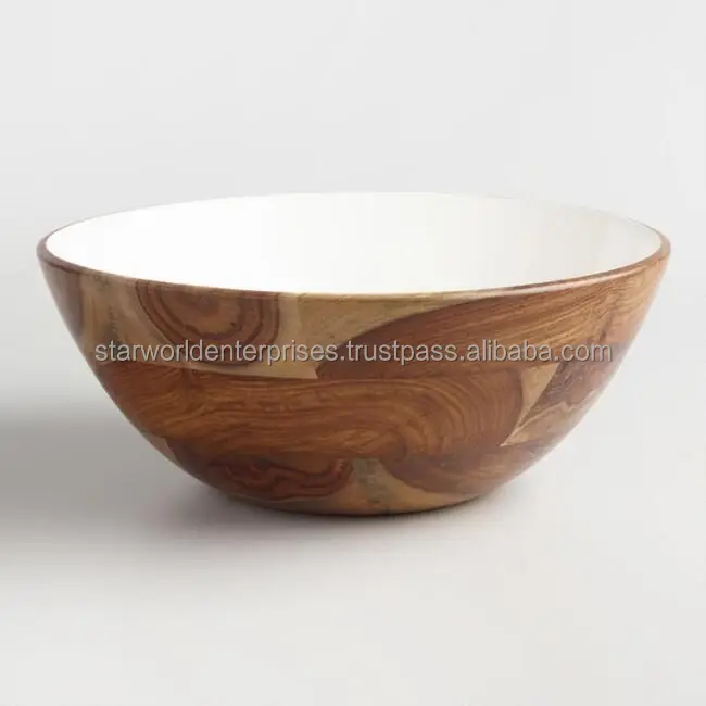 Mango  wood Acacia  hard wood Enamel Coated Wooden Serving Bowl with Spoon set for Kitchenware from Indian Supplier