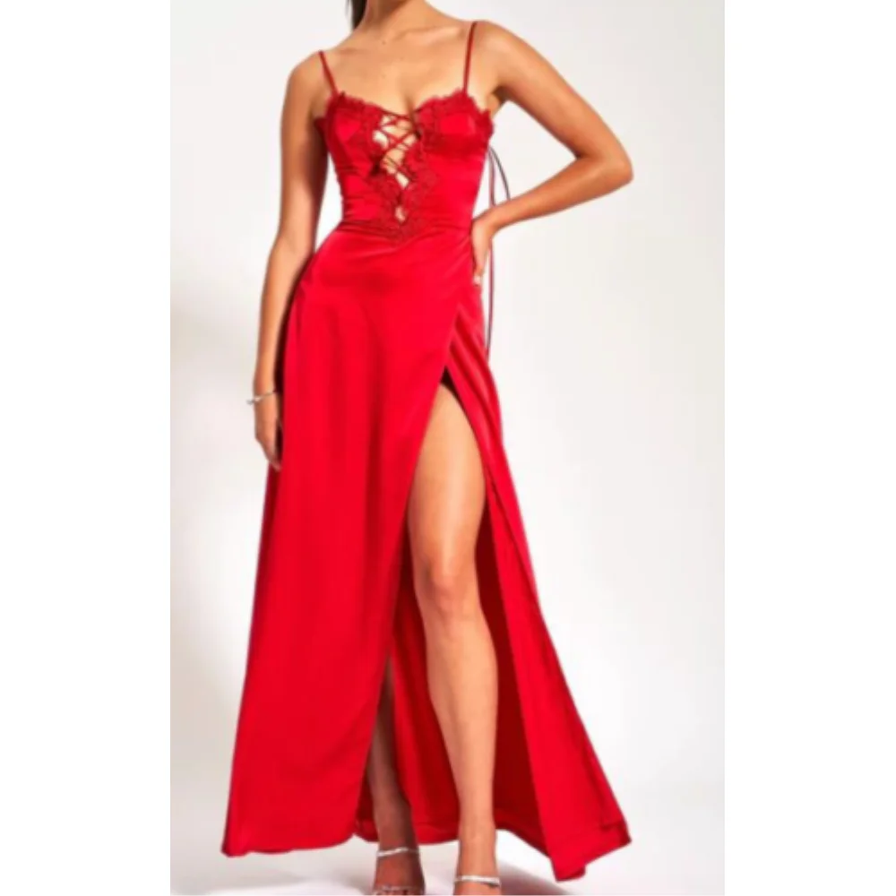 Red Sexy Camisole Slim Long Dress 2023 Elegant Rayon Lace Up Sleeveless Splicing Loose Celebrity Long Party Dress