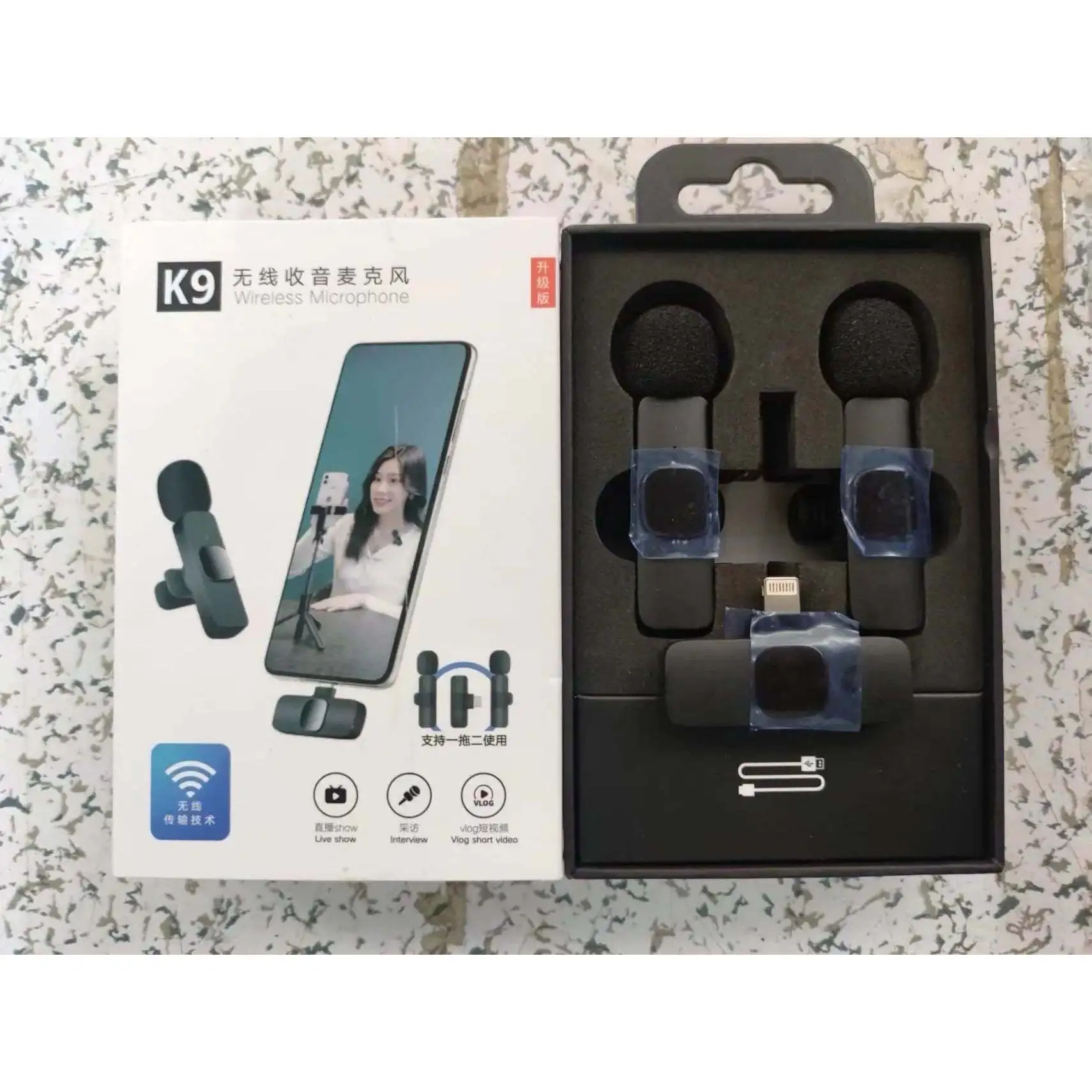 Wholesale Portable Wireless Lavalier Lapel 2 Mic Wireless Microphone Tie K9 Dual Microphone