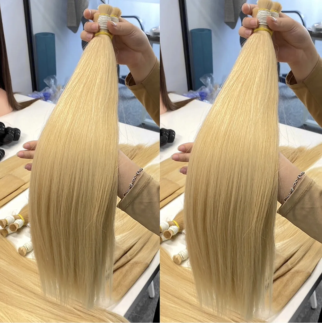 MH TRUST Best Seller Thick Bottom Remy Hair Extensions Blonde Bundle Weft 613 Color Human Remy Hair, No shedding, tangle free
