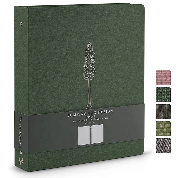 Custom Cloth Cover Loose Leaf 3 Holes Binder Linen File Folder Hard Cover A4 Document Folder Binder