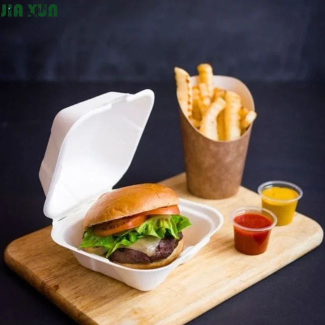 6 inches Biodegradable takeaway take away pizza hamburger burger bento meal fast food packing pulp lunch bagasse sugarcane