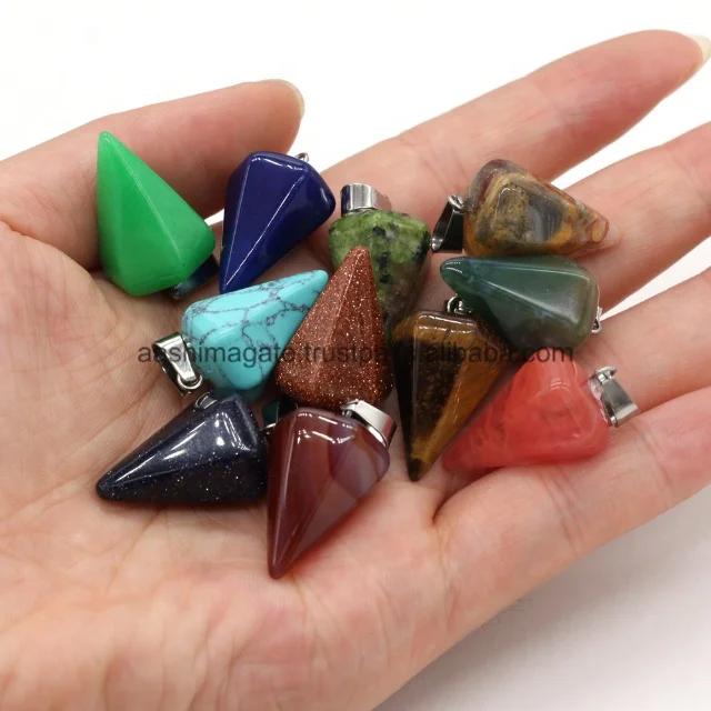 Semi-precious Stone Pendant High Quality Pendant Jewelry for Making DIY Necklace Accessories Multilateral Cone Fashion Natural