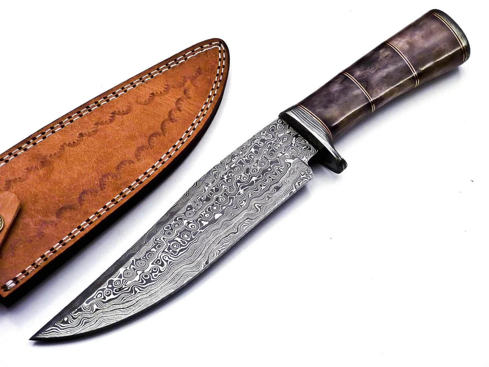 Handmade Damascus Steel Bowie Knife with Custom Hammer Forged Blade Fixed Multi-Use Knife with Bone Handle Hunting OEM Support