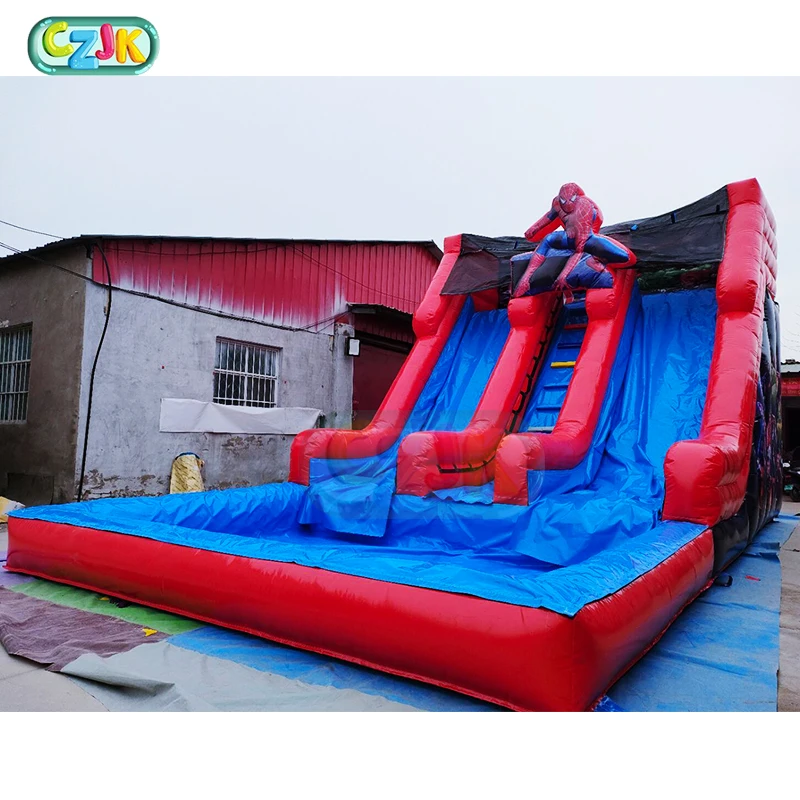 Cheap Giant Waterslide Commercial Spiderman Square Inflatable Water Slide Pool