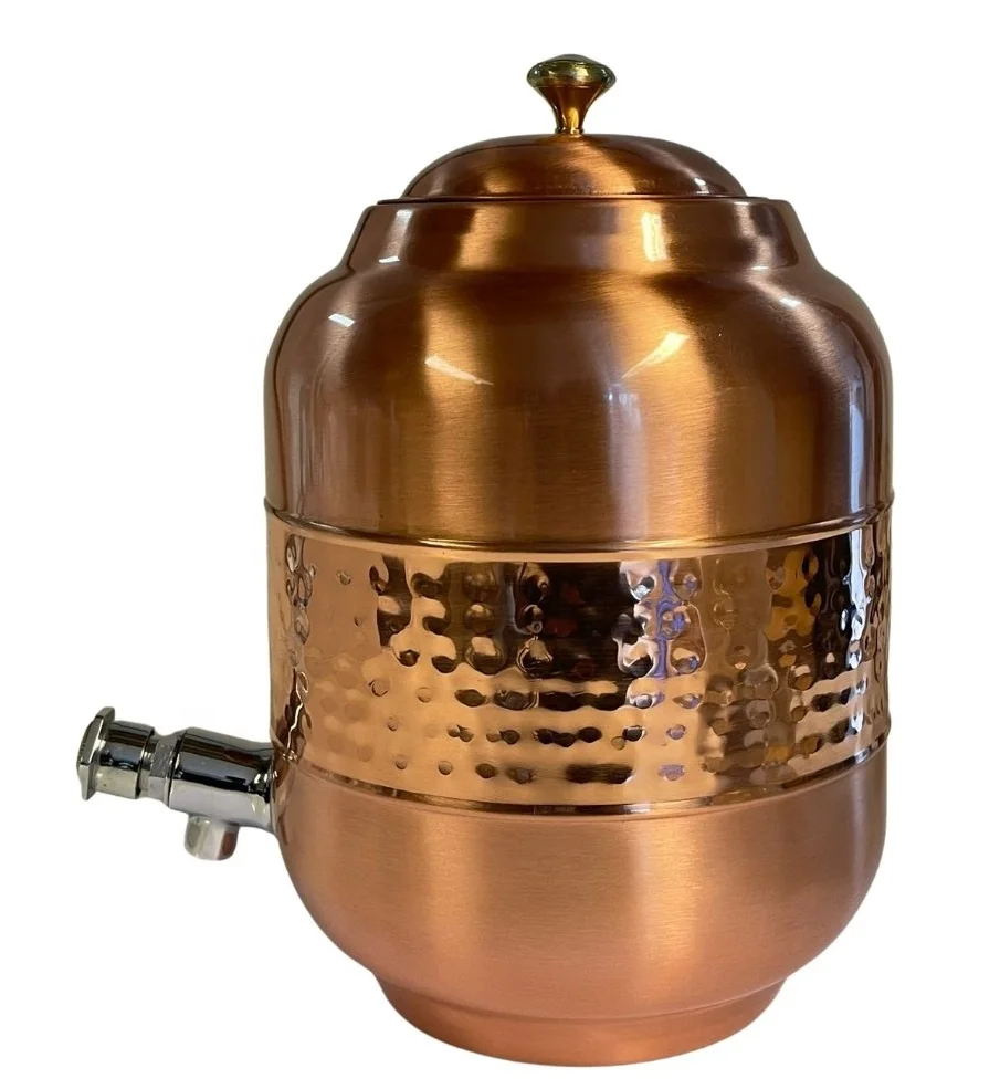 Copper Matka Matte Finish 5 8 10 litr Capacity Pure Copper Pot Water Dispenser Ayurveda Hammered Water Tank Cooler Contain agate