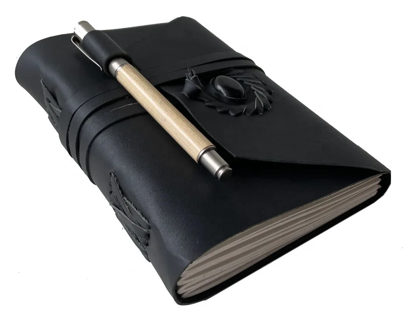 Leather Journal Notebook 5x7 Inches Handmade Stone Tan Wrap Leather C Lock Vintage Design With Pen Holder Journals For Men Women