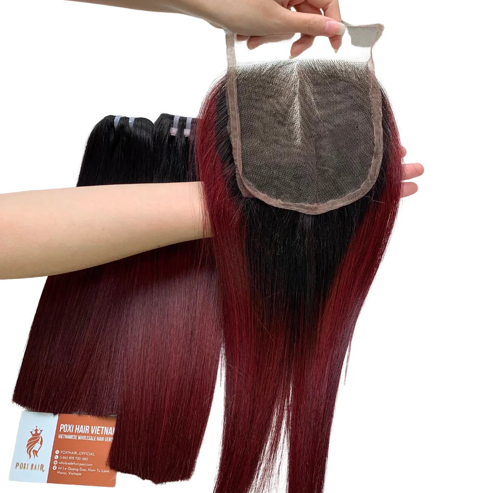 Wholesale Colored Weave Bundles 100% Human Hair 12A Grade 99J Burgundy Bone Straight Raw Full Cuticle Vietnamese Hair Extensions