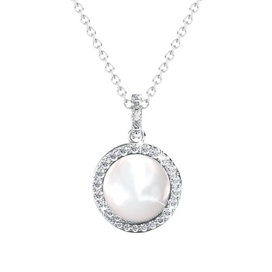 Premium Austrian Crystal Women Jewelry Silver 925 Luxury Halo Pearl Pendant With Stainless Steel Necklace Destiny Jewellery