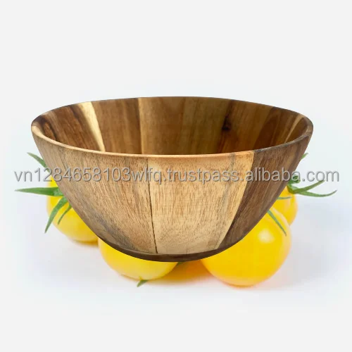 2021 Acacia Wood Salad Bowl - Vietnam Handicraft - Eco-friendly-  OEM, ODM - HJ B11/1 - Natural Wooden Fruit Mixing Bowl