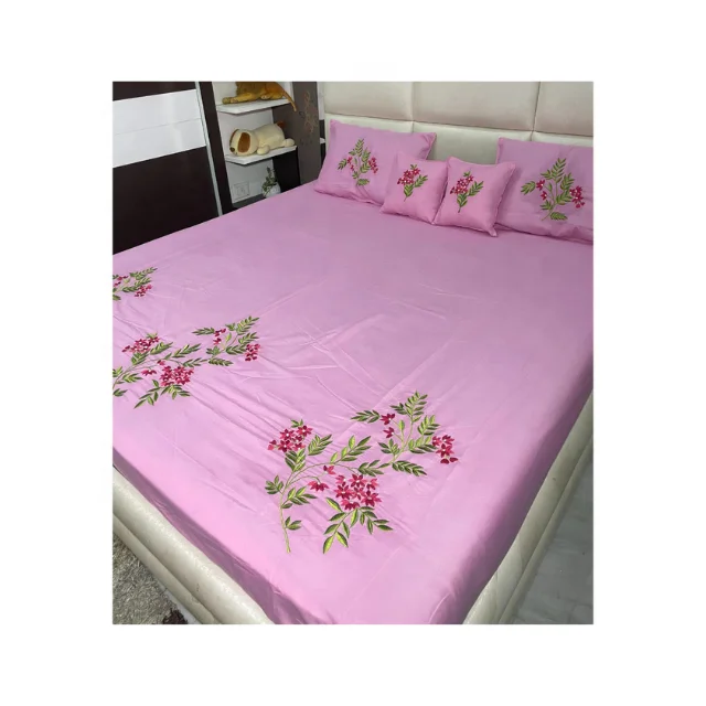 Floral White 100% Cotton Hand Embroidered Sustainable Bedspread 250gsm Soft And Cozy Made In India Available For Bulk Orders