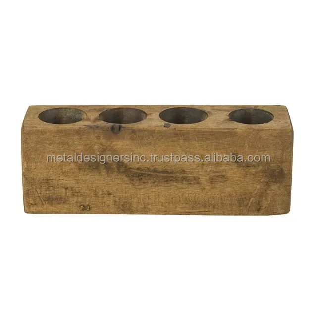 Luxury Living Furniture 4 Hole Solid Wood Sugar Mold Candle Holder, Pecan Votive Candle Holder for Table Centrepiece, Home Decor