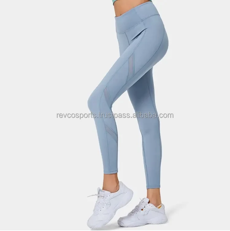 Wholesale Custom Design Women Gym workout yoga breathable High Waist Tights Contrast Mesh Panel 7/8 Legging and pants
