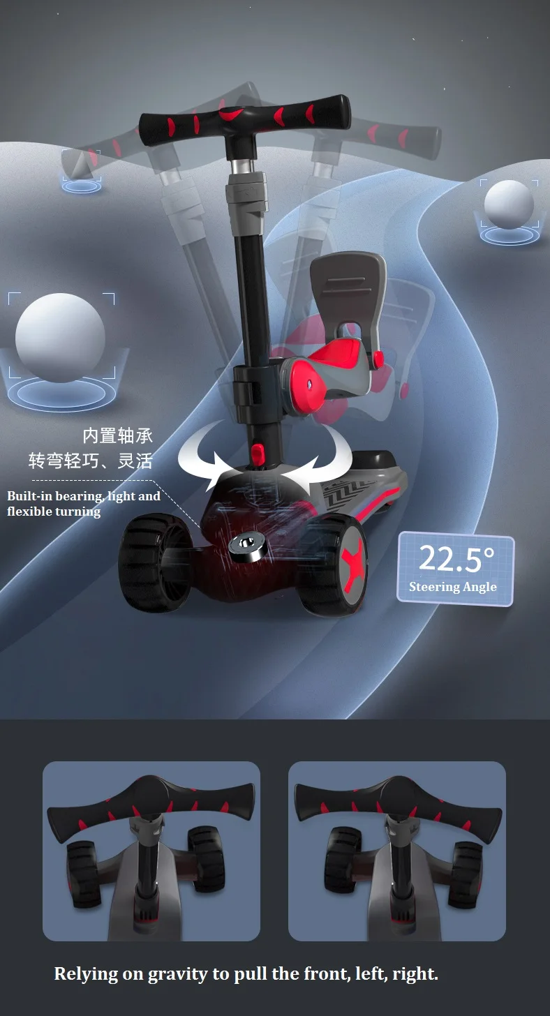 Kids scooter 3 wheels LED wheels children scooter with seat