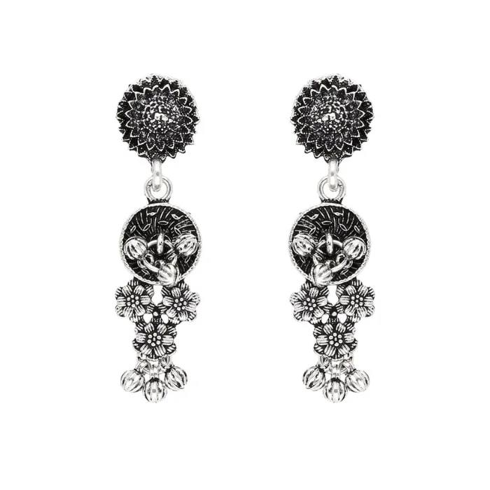 Best Selling Necklace Set in Oxidize Silver finish Indian Antique Designer Fashion Jewellery Necklace with Long Earrings Sets