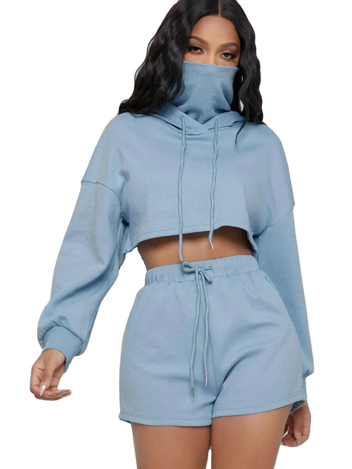 High Quality Custom Logo Cotton Long Sleeve Zip up White Crop Top Women Hoodie for Gym Clothing Casual Plain Shoulder