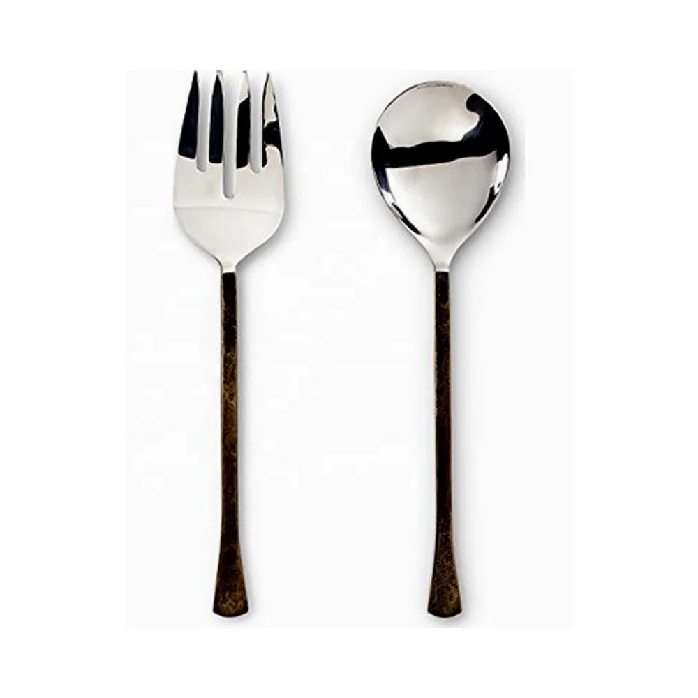 Stainless Steel silver  Salad Server With  Black Rustic Twig Handle design luxury high quality salad server