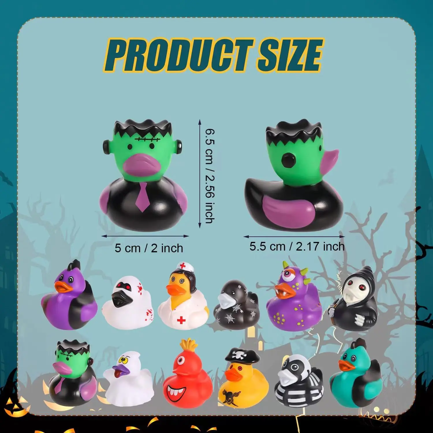 Hot sale 24pcs Bath Toys Assorted 2 Inch Rubber Ducks Promotional Gifts Halloween Rubber Ducks Halloween Decorations