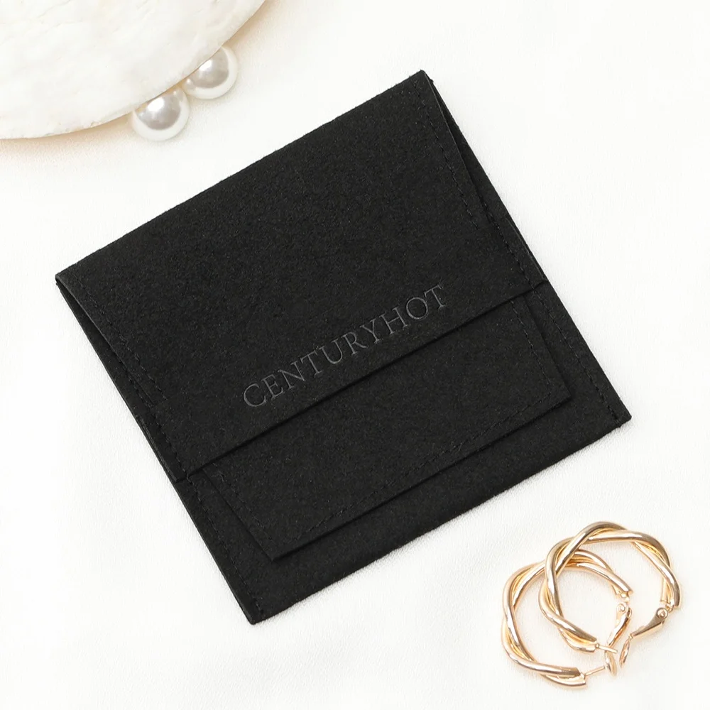 Custom  Black  Microfiber Jewelry Pouch Jewelry Envelope Pouches Bag, Earrings Rings Bracelet Packaging  Bag With  Logo
