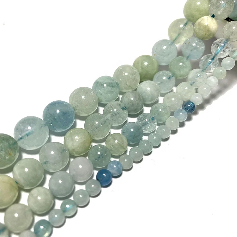 Wholesale Natural Blue Aquamarine Stone Gemstone Round Shape Beads For Jewelry Making Bracelet Necklace Pendants  for Men Women