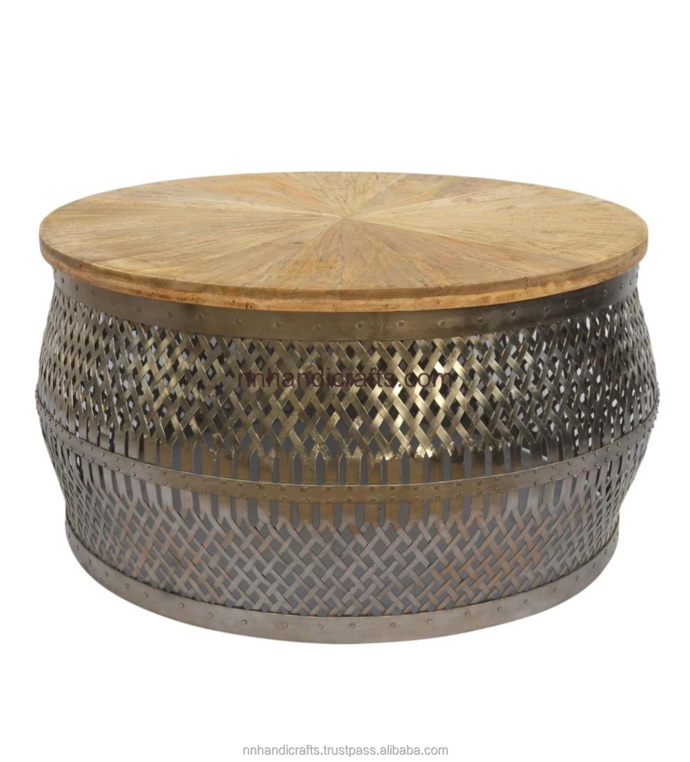 Latest Unique Design Steel Iron Metal Golden Powder Coated Gold Round With Printed Top Coffee Table Latest Coffee Tables For Bar