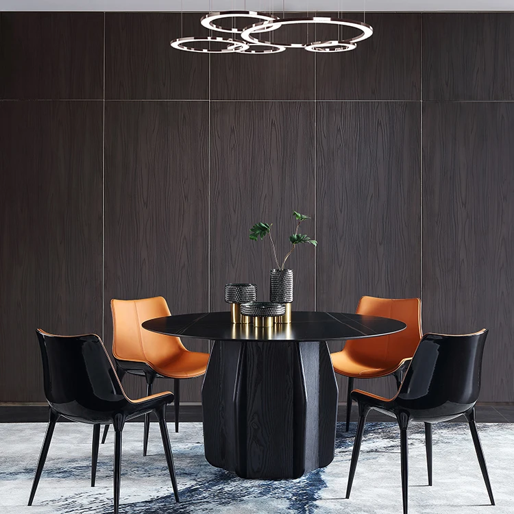 Luxury Diningroom Sintered Stone Slate Top Marble Lazy Susan Swivel Rectangular Modern Round Dining Table