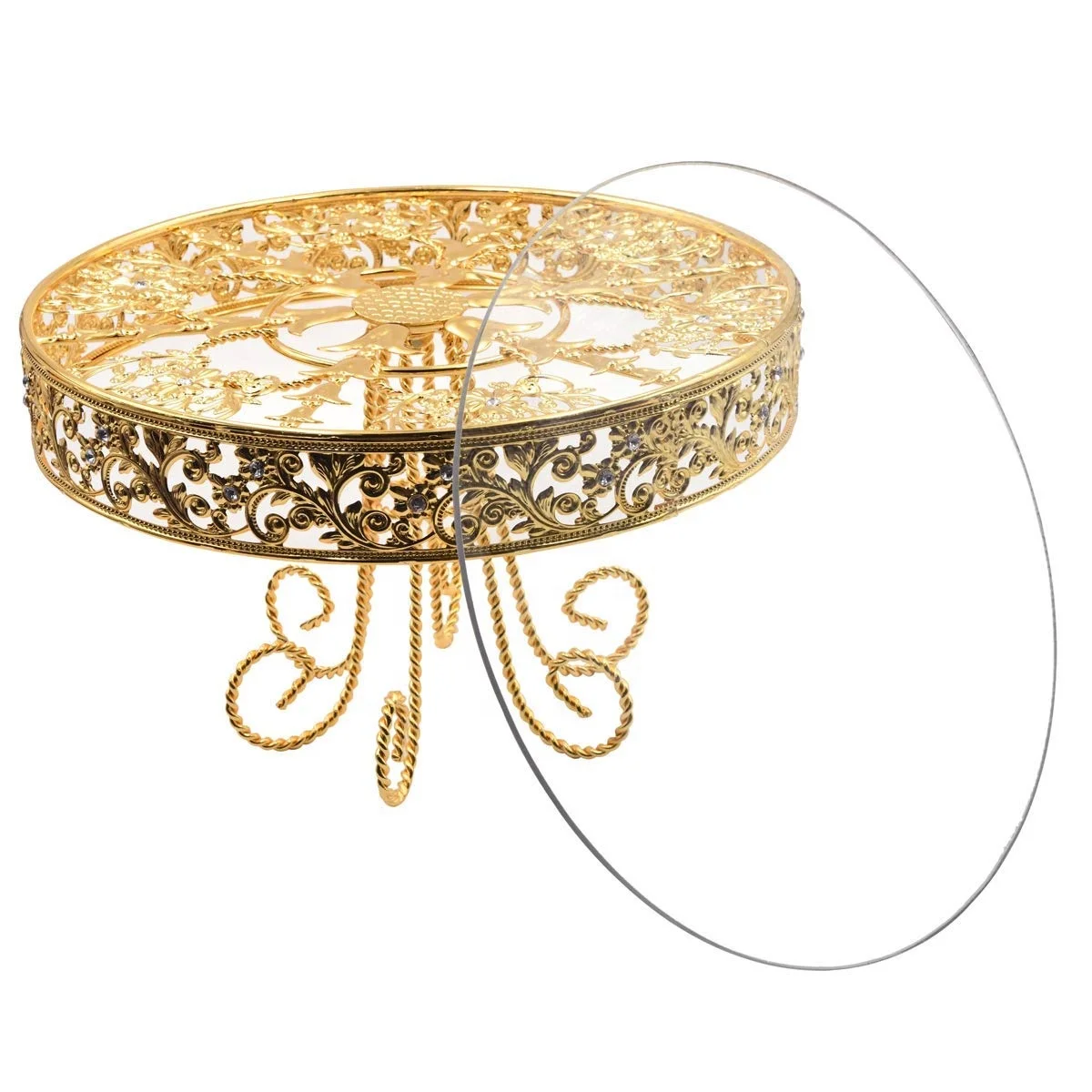 This Glamorous Metal And Glass Cake Display Stand Gives A luxurious Touch To Your Wedding Ceremony And Corporate Dinning