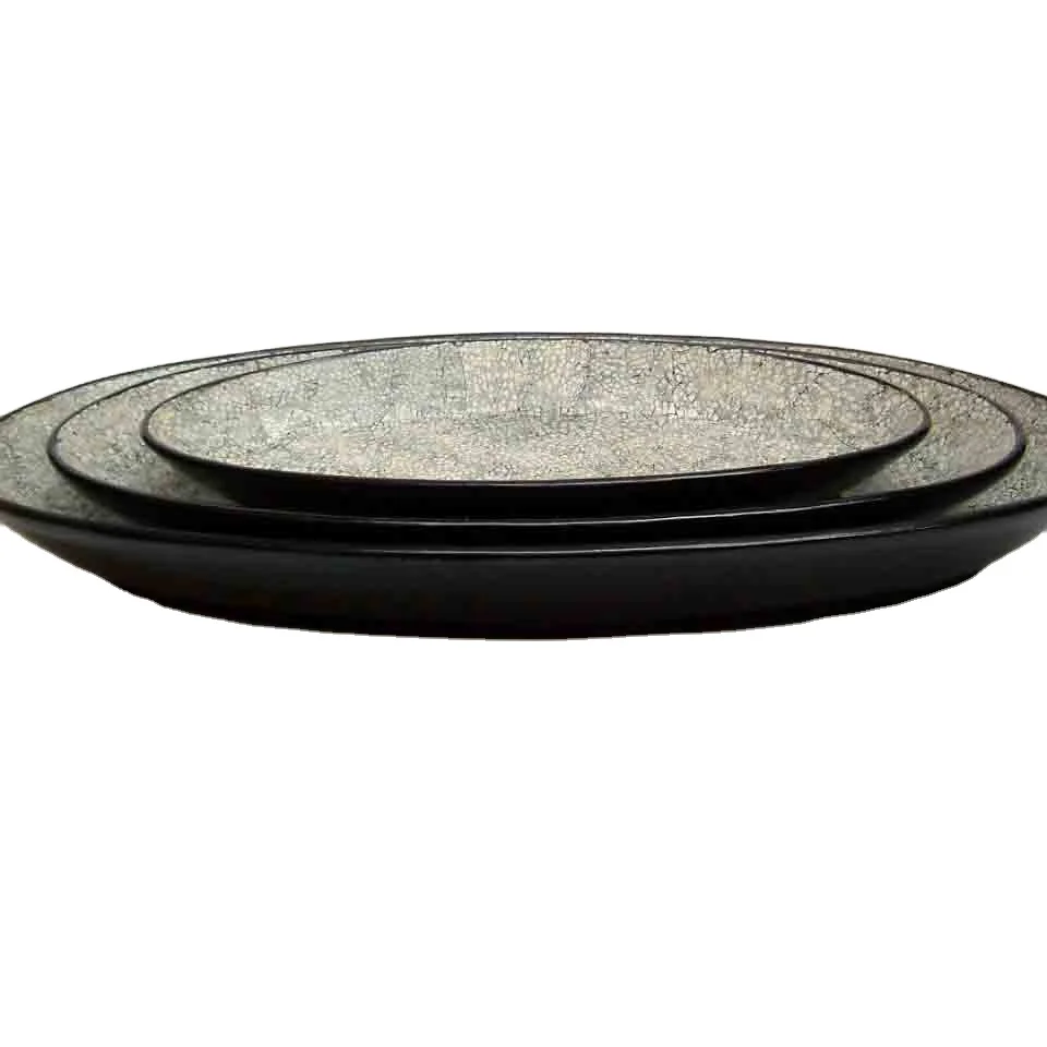 
Set of 3 oval egg-cell lacquer plates, Vietnam handicrafts suitable for houseware, tableware, home-decor 