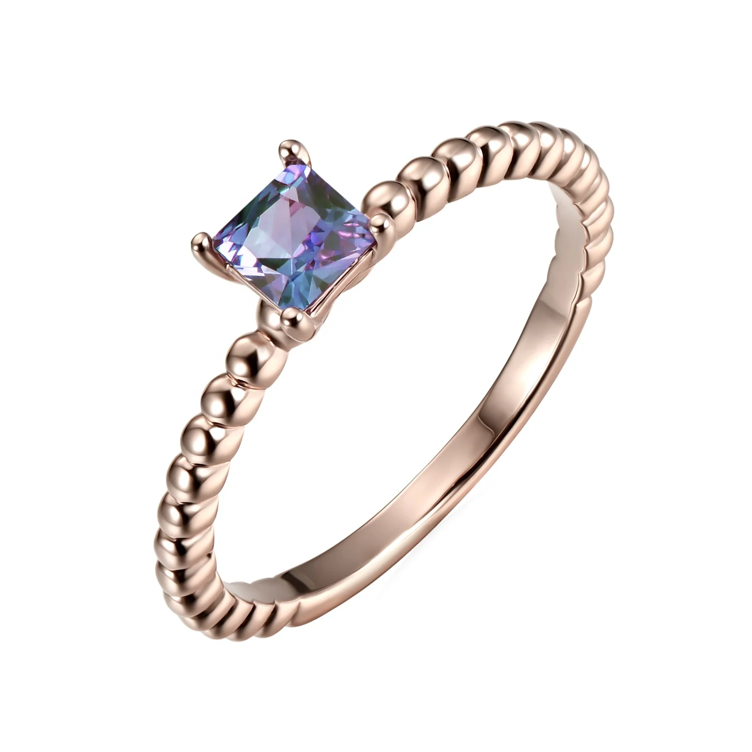 Sterling Silver 925 Color Change Alexandrite Trendy Fashion Twisted Square Stone Dainty Ring For Women Destiny Jewellery