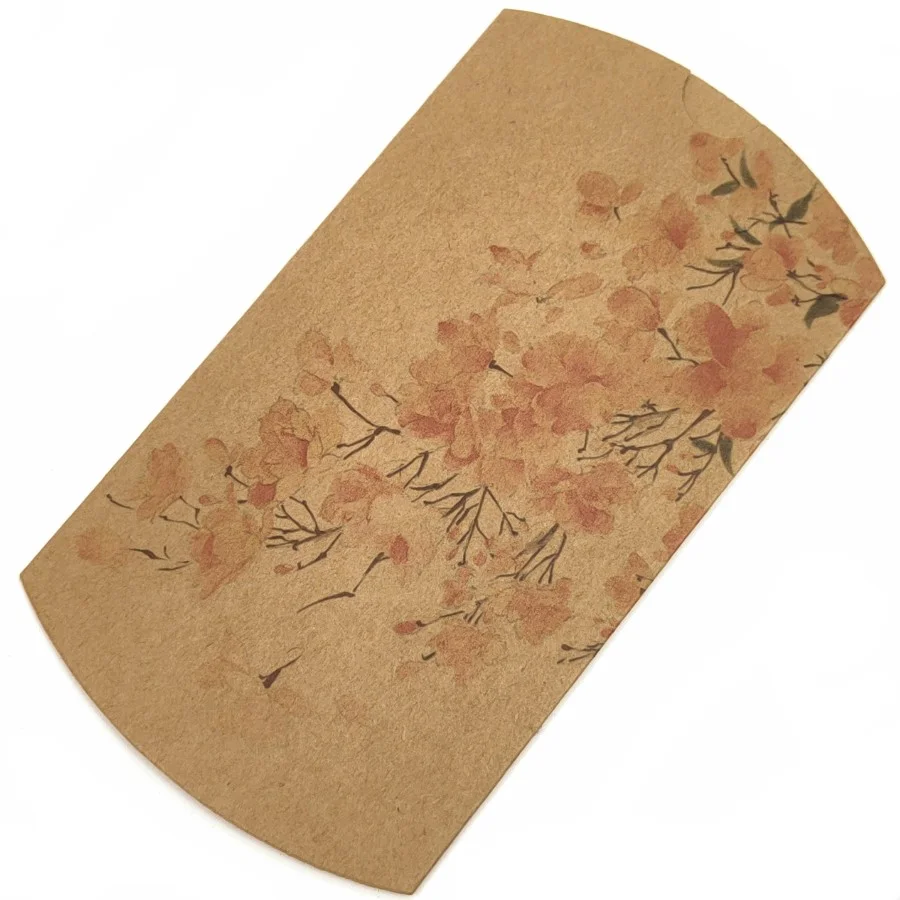 Beautiful Vintage Floral Design Kraft Paper Snack Packaging Pillow Box With Transparent Window