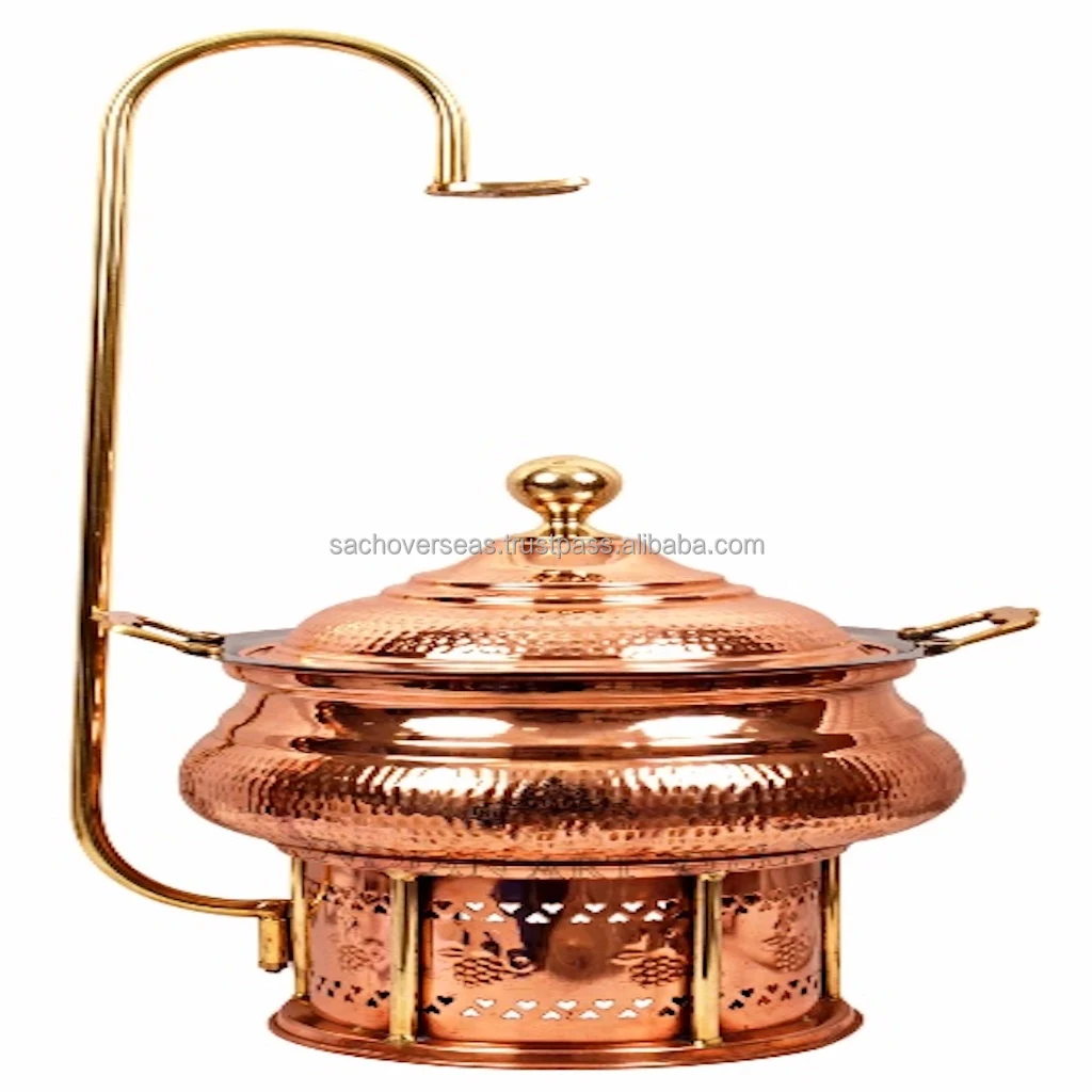 Topseller Indian Handcrafted Copper Chafing Dish with Fuel Gel Stand and Lid Holder