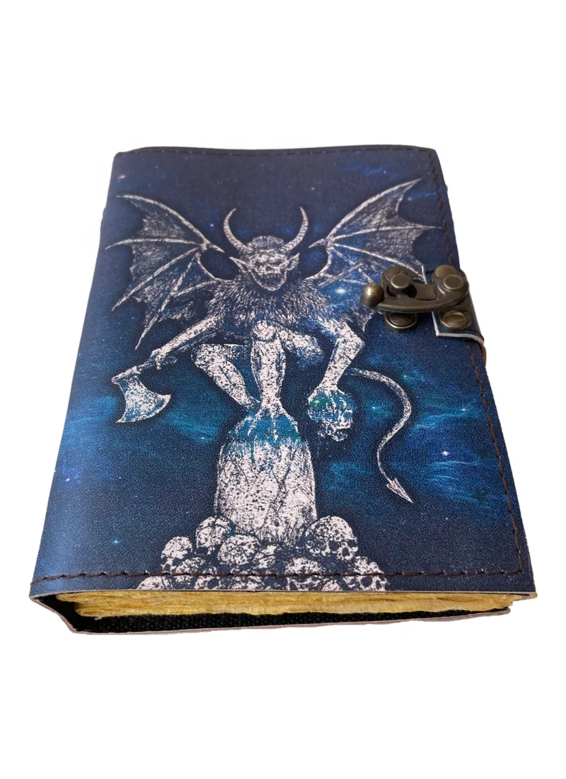horror man With Dragon Printed Blank spell book of shadows journal with lock vintage handmade prop leather Cover Unlined Art Pa