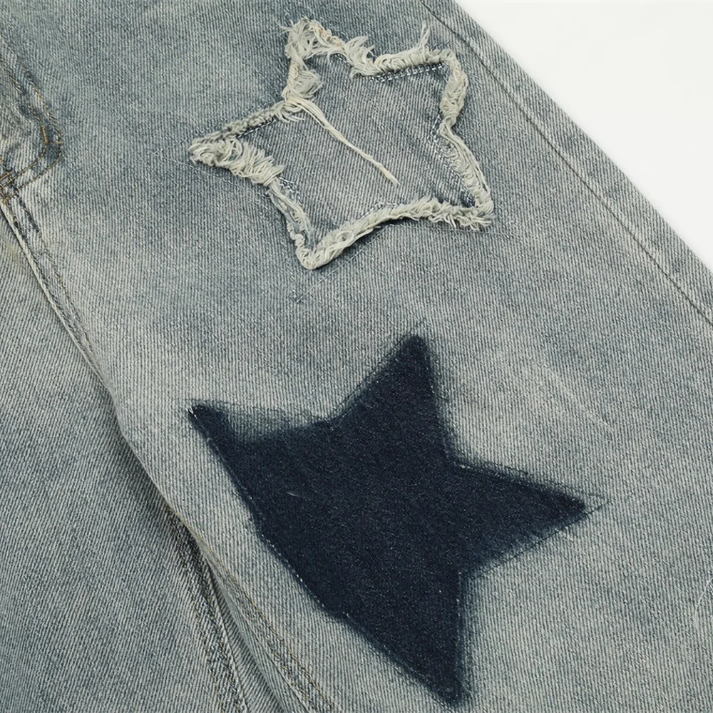 GDTEX high street designer jeans men star patchwork jeans men loose fit jeans Y2K straight leg denim pants
