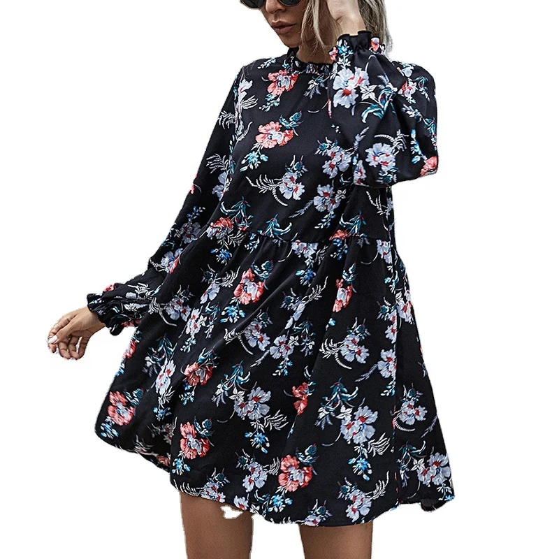 Женское клетчатое мини-платье с оборками трапециевидная модная юбка цветочным принтом Повседневное платье