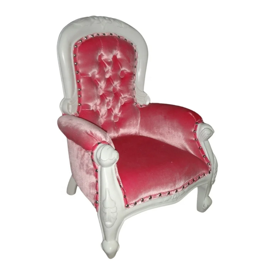 Antique Children Armchair European Style Kids Furniture Classic Doll Chair White Painted With Pink Fabric Kids Sofa for Toys