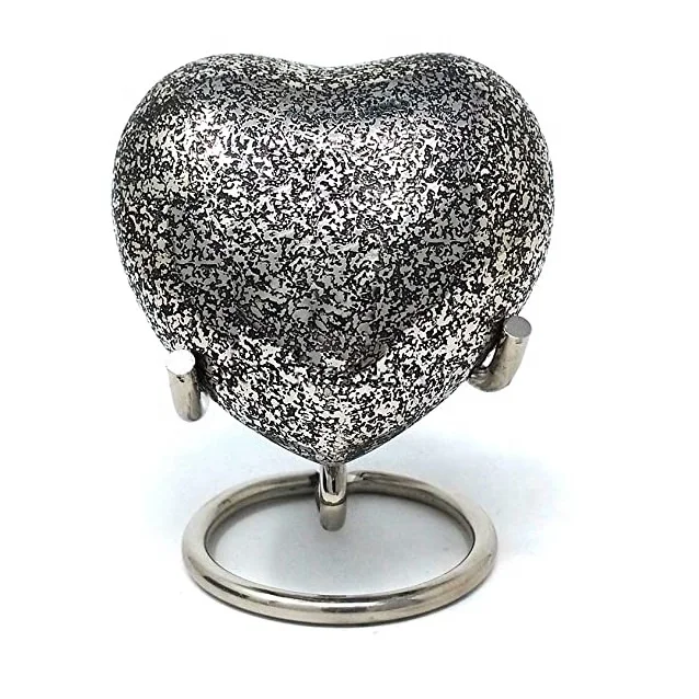 Aluminium Low Price Heart Keepsake Urn Set of 2 Pc With Stand In Matt Polish
