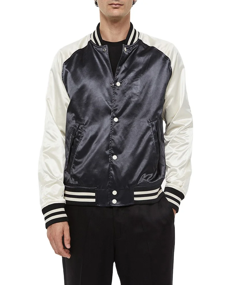 Best Embroidery Patch Logo Stylish Streetwear Jacket Breathable Button Up Satin Baseball Jacket